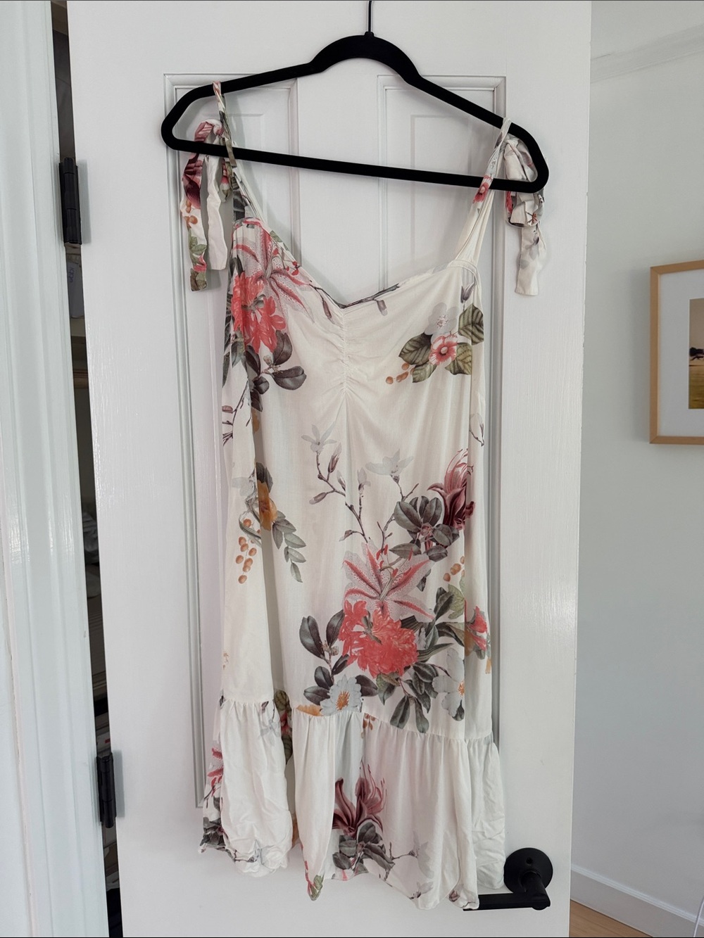 Anthropologie Tie-Strap Bridal Nightgown  in Cream with Pink & Green Blooms